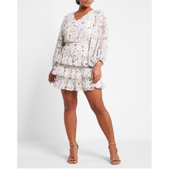 EXPRESS FLORAL SMOCKED WAIST TIERED RUFFLE MINI DRESS SZ XL - Picture 1 of 11